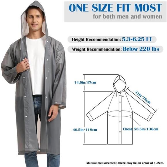 2 Pack Raincoats for Adults Reusable, EVA Rain Ponchos Lightweight Rain Coat - Picture 2 of 7